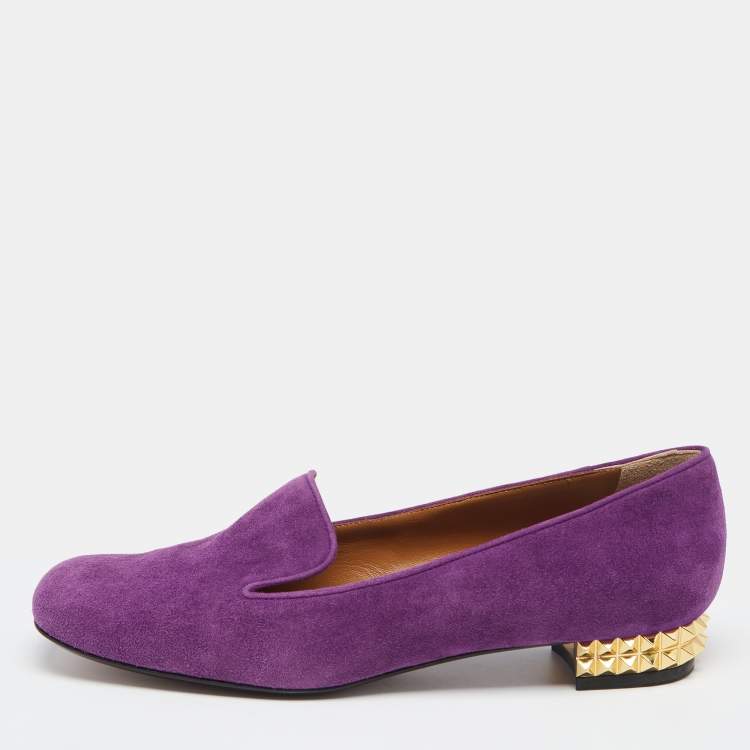 Pre Owned Fendi Purple Suede Studded Heel Smoking Slippers Size 39