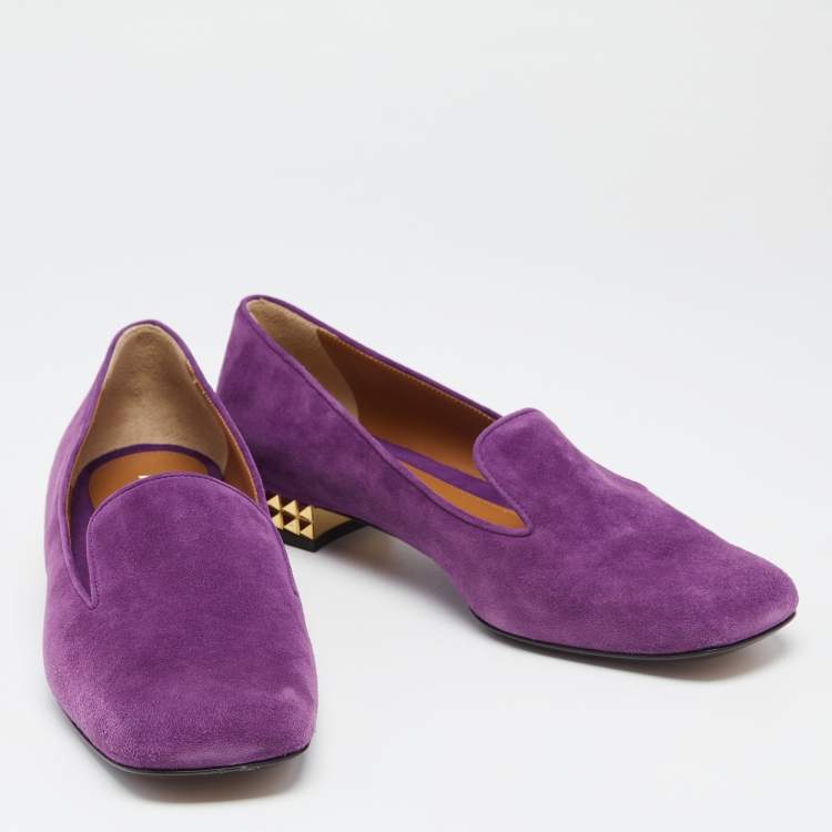 Pre Owned Fendi Purple Suede Studded Heel Smoking Slippers Size 39
