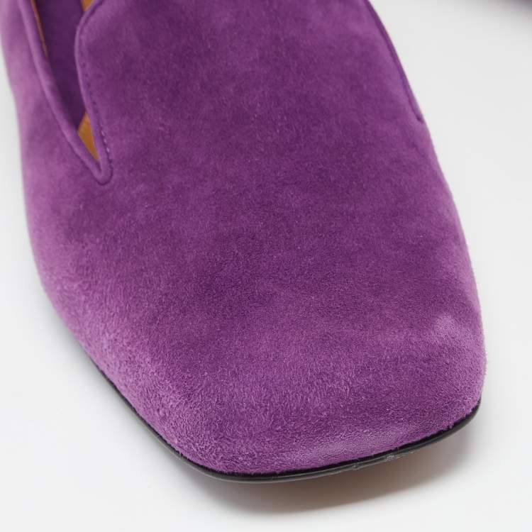 Pre Owned Fendi Purple Suede Studded Heel Smoking Slippers Size 39