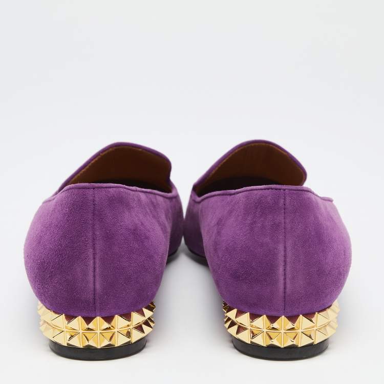 Pre Owned Fendi Purple Suede Studded Heel Smoking Slippers Size 39