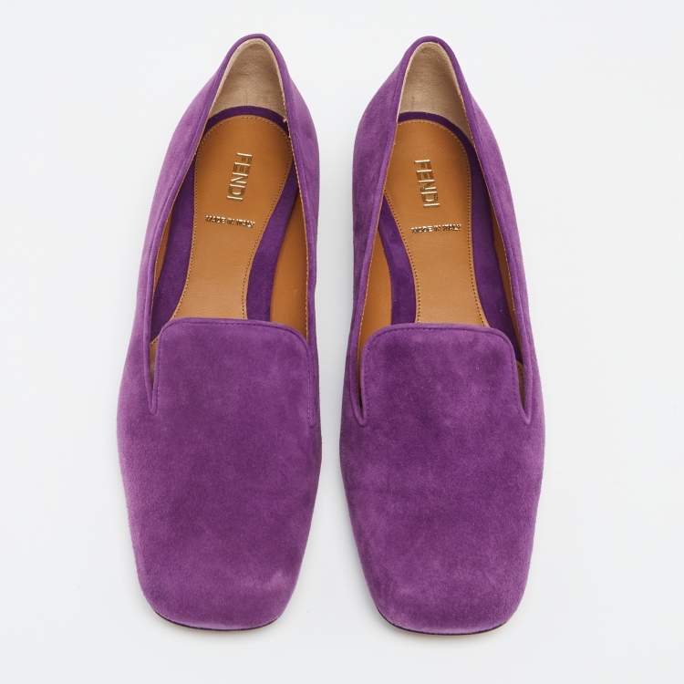 Pre Owned Fendi Purple Suede Studded Heel Smoking Slippers Size 39
