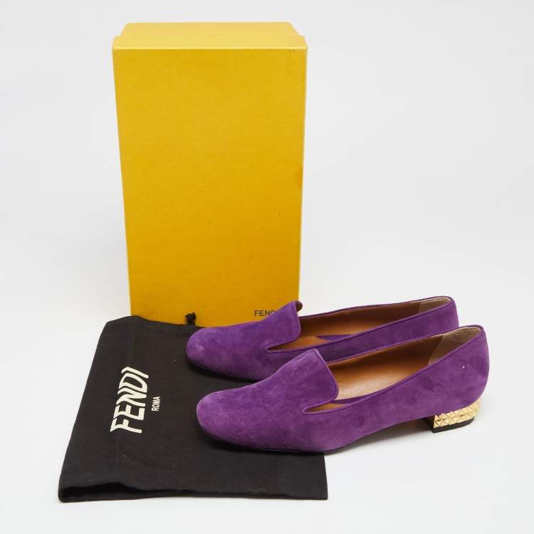 Pre Owned Fendi Purple Suede Studded Heel Smoking Slippers Size 39