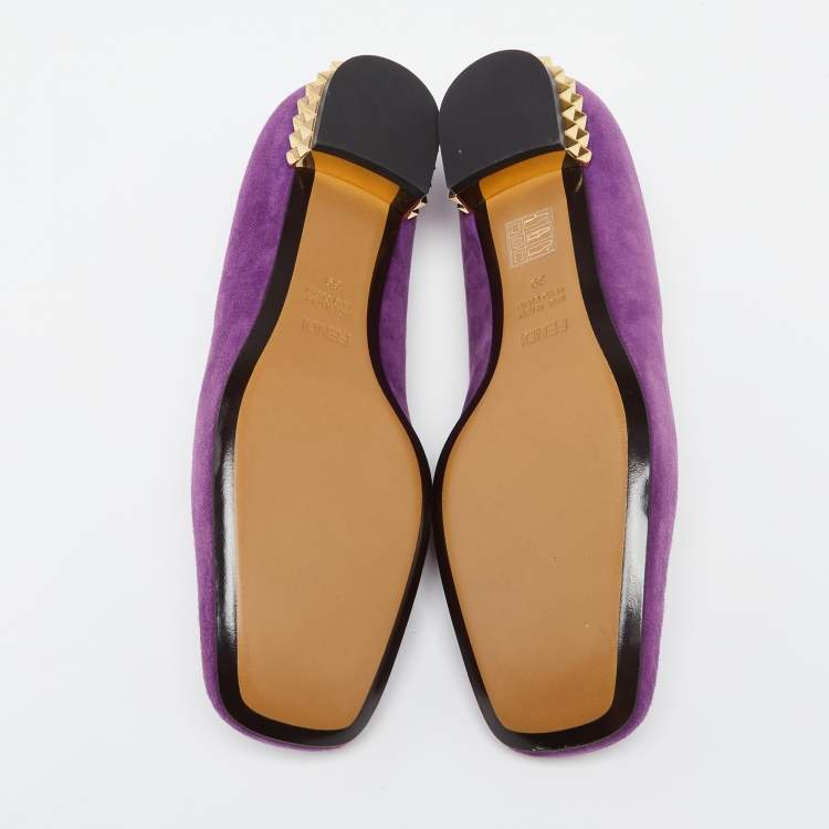 Pre Owned Fendi Purple Suede Studded Heel Smoking Slippers Size 39