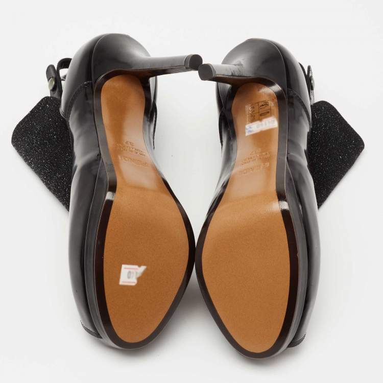 مملوكة مسبقًا Fendi Black Glitter, Suede and Leather Peep-Toe Platform Ankle Boots Size 37
