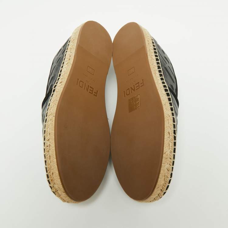 مملوكة مسبقًا Fendi Black FF Leather Espadrille Flats Size 38