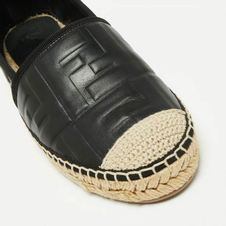 مملوكة مسبقًا Fendi Black FF Leather Espadrille Flats Size 38