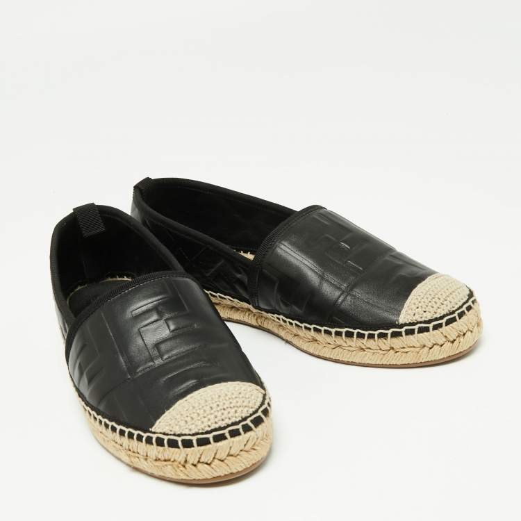 مملوكة مسبقًا Fendi Black FF Leather Espadrille Flats Size 38