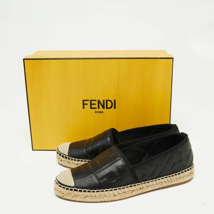 مملوكة مسبقًا Fendi Black FF Leather Espadrille Flats Size 38