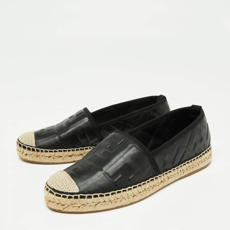 مملوكة مسبقًا Fendi Black FF Leather Espadrille Flats Size 38