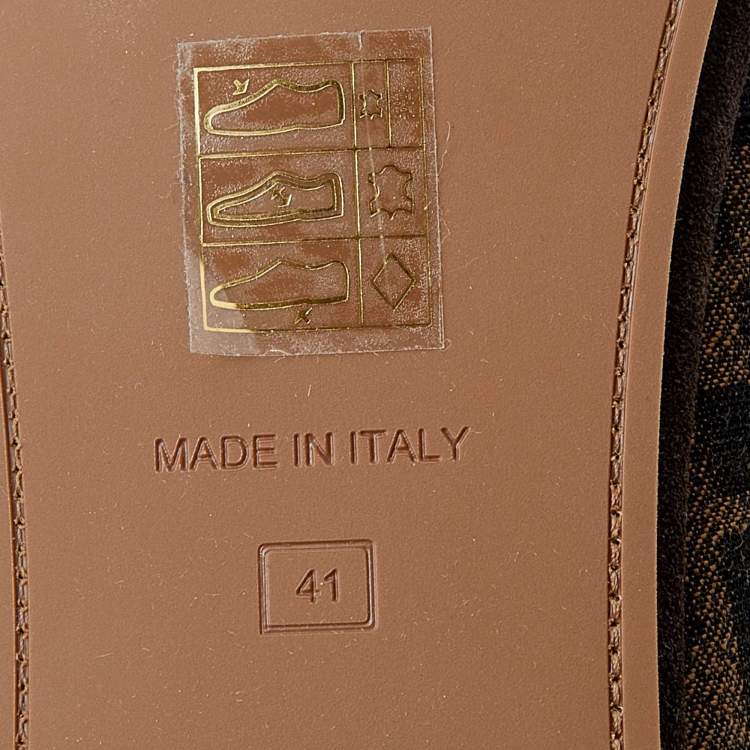 Pre Owned Fendi Brown Zucca Canvas and Leather FF Motif Flats Size 41
