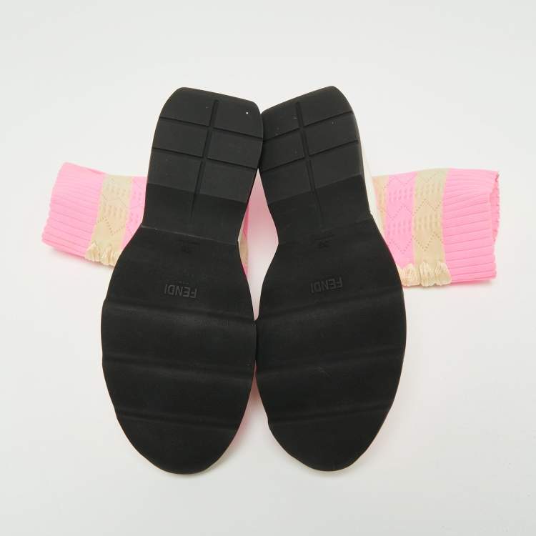 Pre Owned Fendi Pink/Beige Stretch Knit Fabric High Top Socks Sneakers Size 38