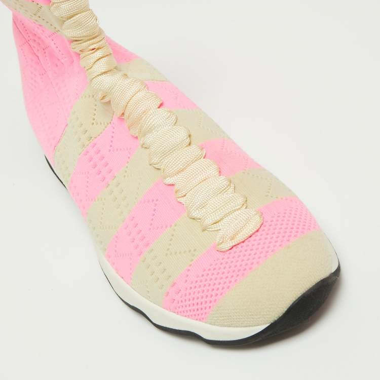 Pre Owned Fendi Pink/Beige Stretch Knit Fabric High Top Socks Sneakers Size 38