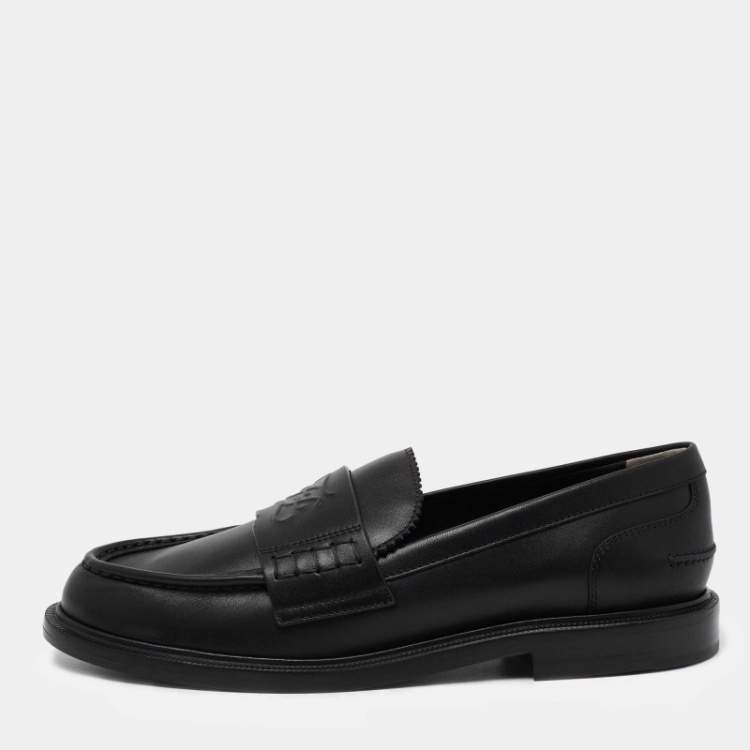 Pre Owned Fendi Black Leather Slip On Loafers Size 39