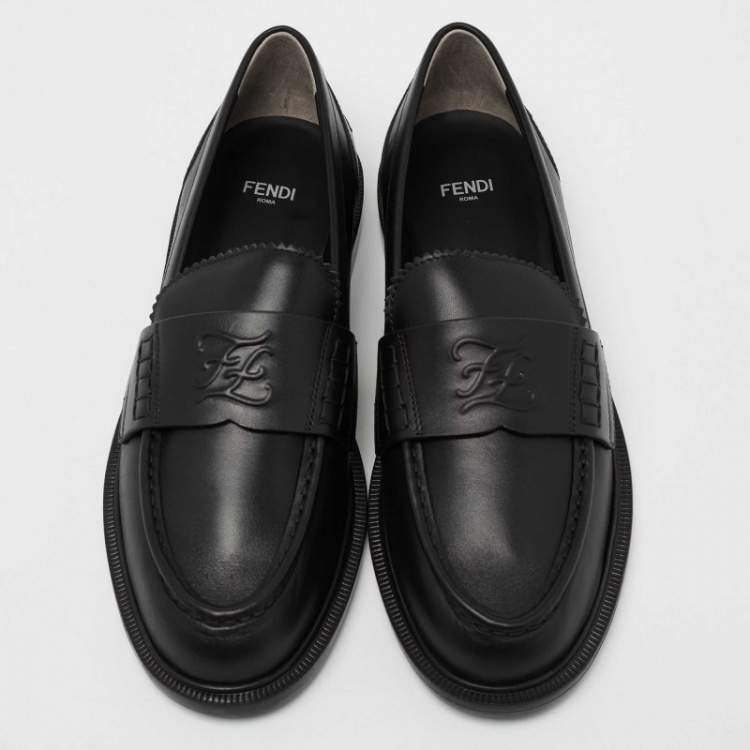 Pre Owned Fendi Black Leather Slip On Loafers Size 39