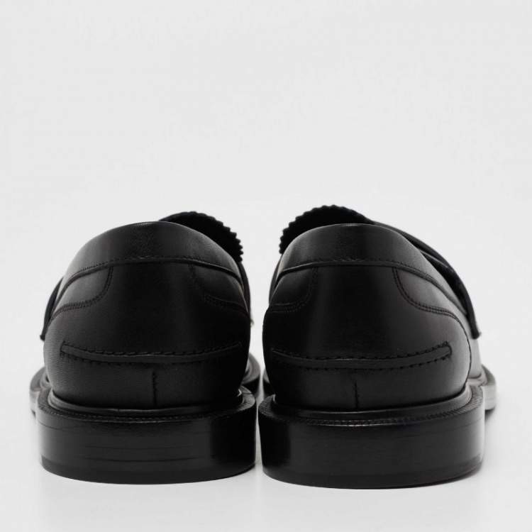 Pre Owned Fendi Black Leather Slip On Loafers Size 39