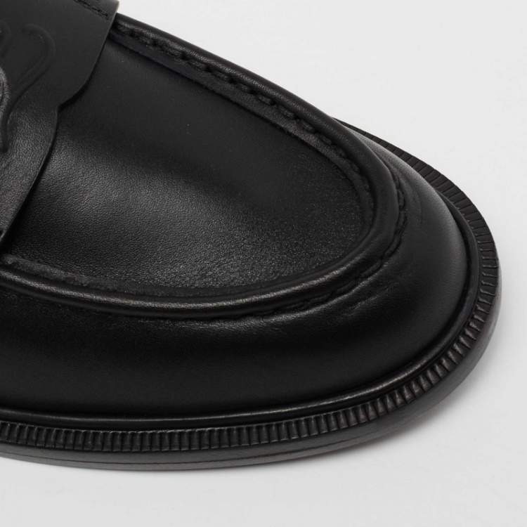 Pre Owned Fendi Black Leather Slip On Loafers Size 39