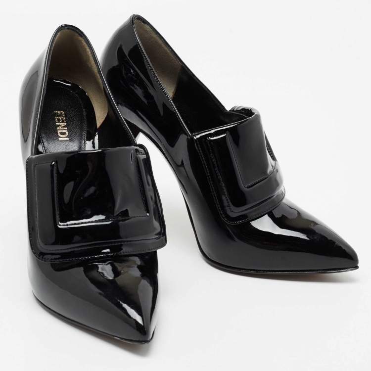 مملوكة مسبقًا Fendi Black Patent Leather Diamond Heel Pointed Toe Ankle Booties Size 38.5