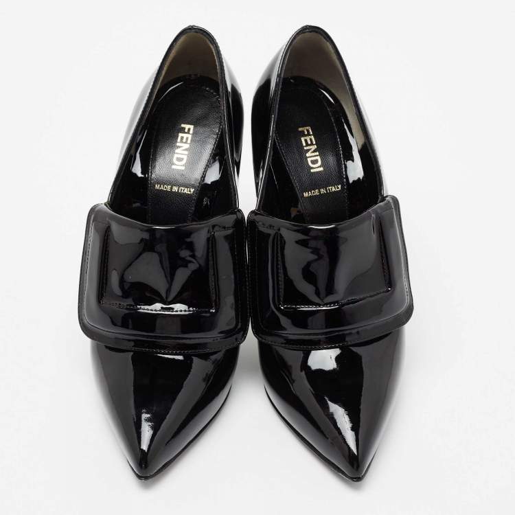 مملوكة مسبقًا Fendi Black Patent Leather Diamond Heel Pointed Toe Ankle Booties Size 38.5