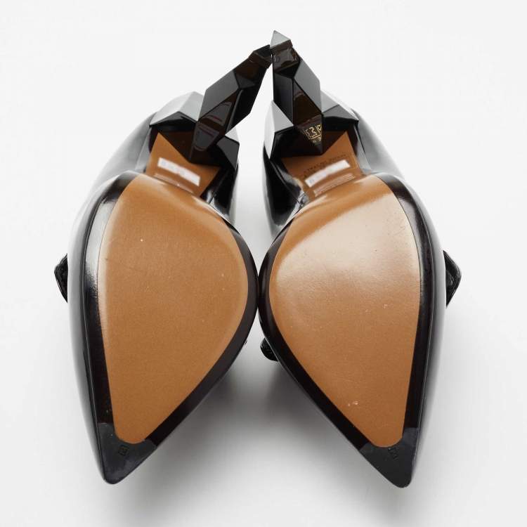 مملوكة مسبقًا Fendi Black Patent Leather Diamond Heel Pointed Toe Ankle Booties Size 38.5