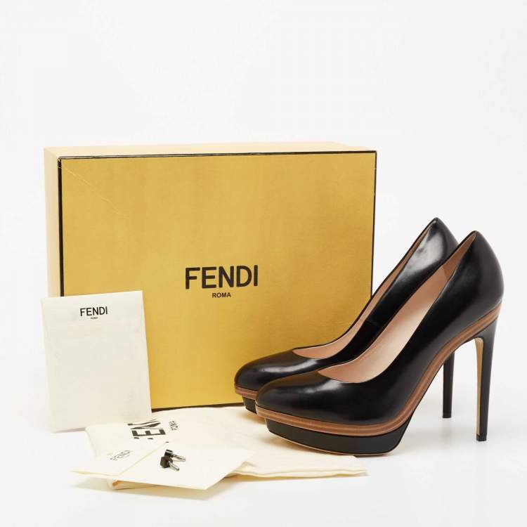Pre Owned Fendi Black Leather Platform Pumps Size 39