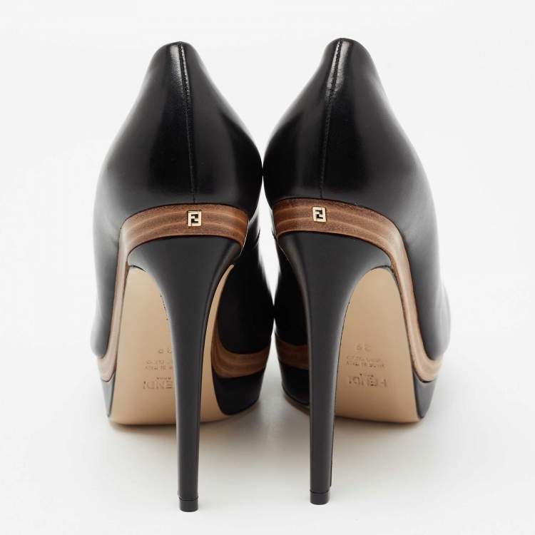 Pre Owned Fendi Black Leather Platform Pumps Size 39