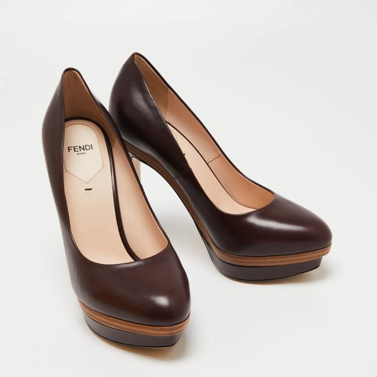 Pre Owned Fendi Burgundy Leather Platform Pumps Size 38