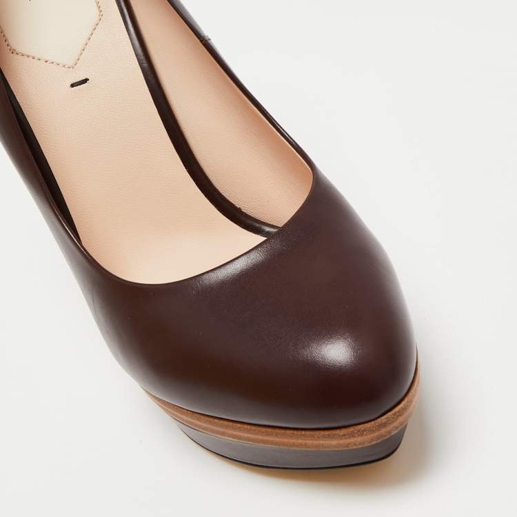 Pre Owned Fendi Burgundy Leather Platform Pumps Size 38
