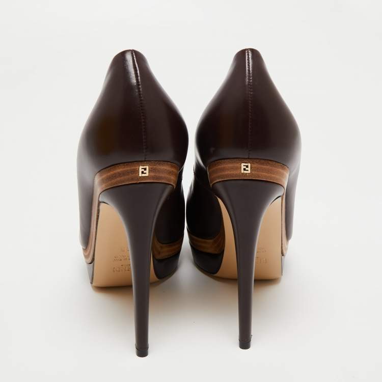 Pre Owned Fendi Burgundy Leather Platform Pumps Size 38