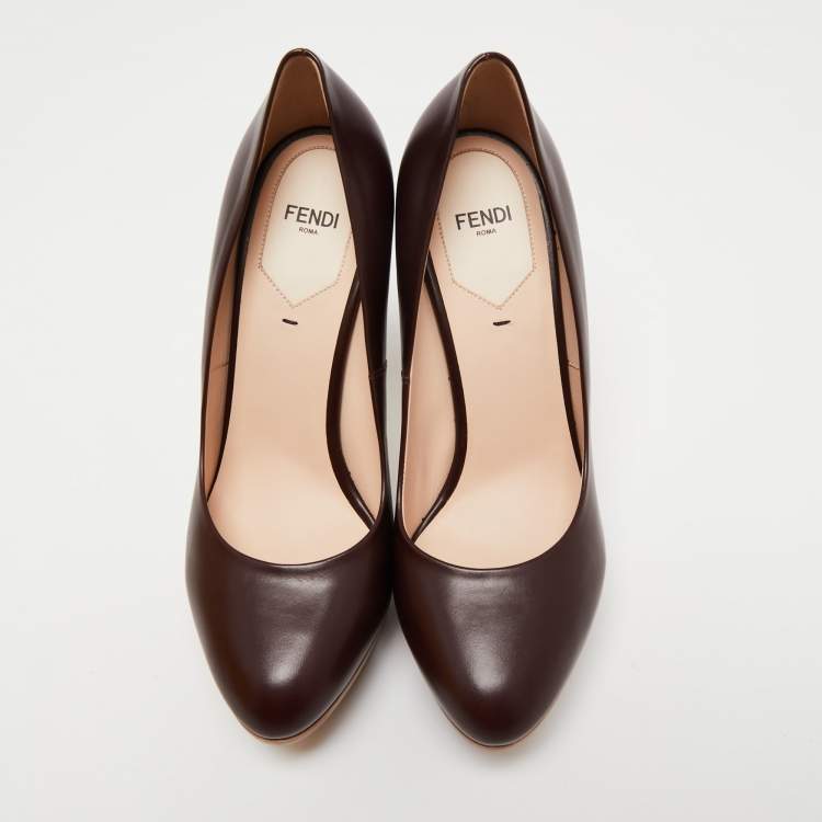 Pre Owned Fendi Burgundy Leather Platform Pumps Size 38