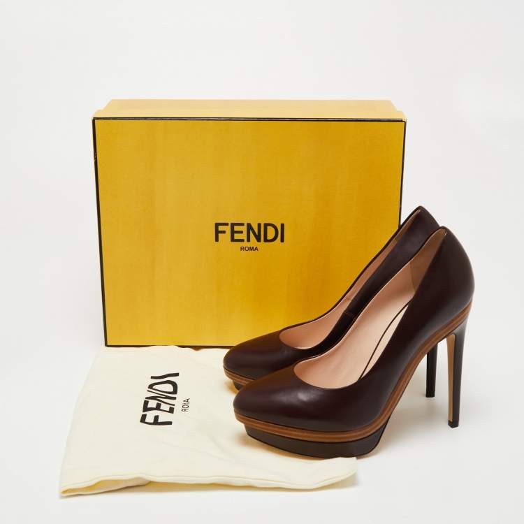 Pre Owned Fendi Burgundy Leather Platform Pumps Size 38