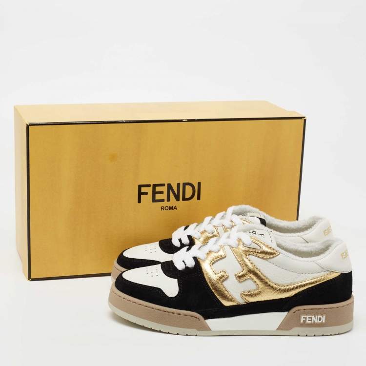 Pre Owned Fendi Multicolor Leather And Suede Match Lace Up Sneakers Size 37