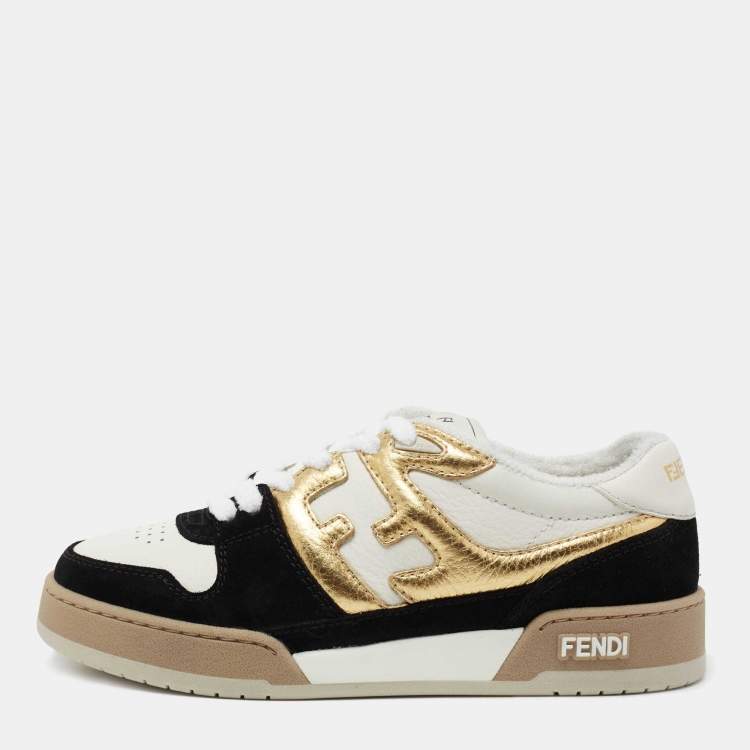 Pre Owned Fendi Multicolor Leather And Suede Match Lace Up Sneakers Size 37