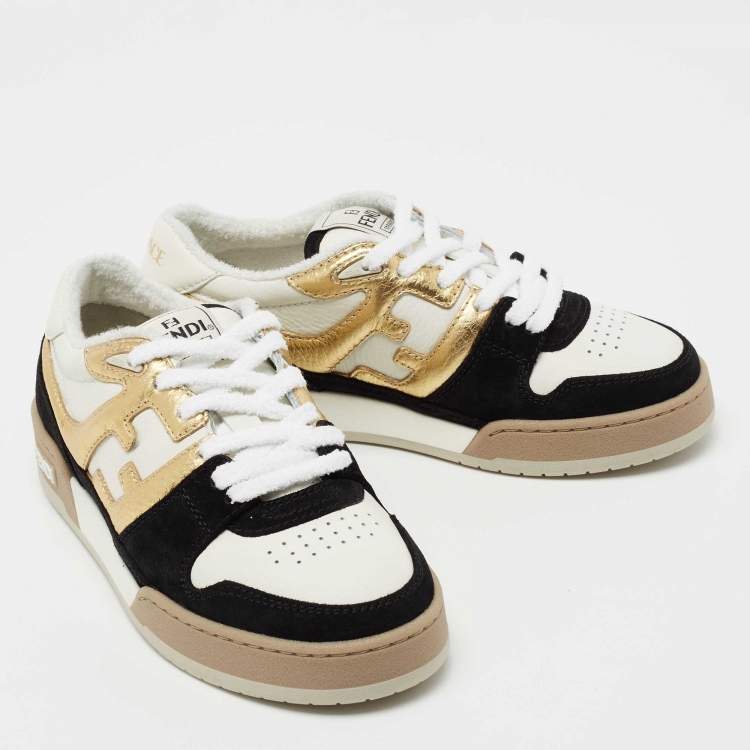 Pre Owned Fendi Multicolor Leather And Suede Match Lace Up Sneakers Size 37