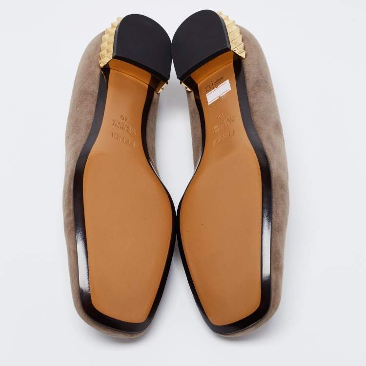 Pre Owned Fendi Grey Suede Slip On Loafers Size 40