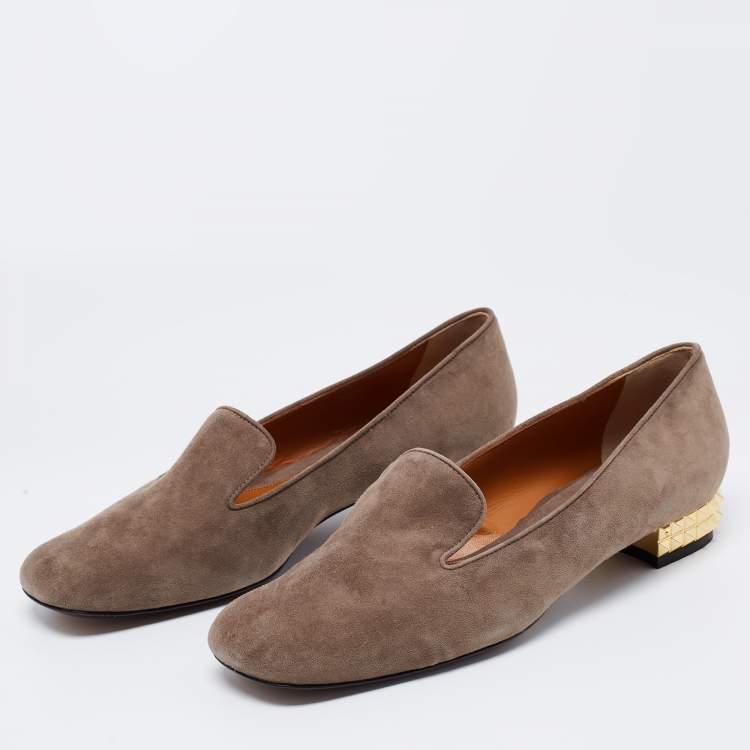 Pre Owned Fendi Grey Suede Slip On Loafers Size 40