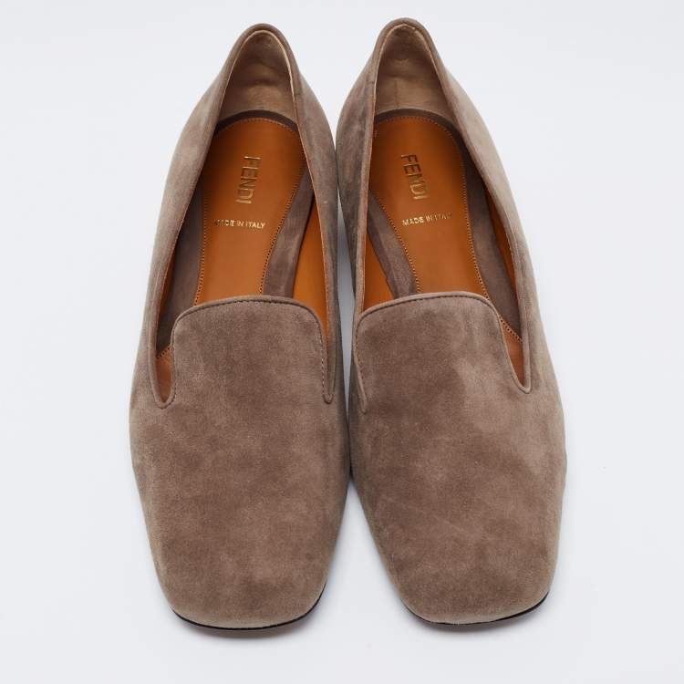 Pre Owned Fendi Grey Suede Slip On Loafers Size 40