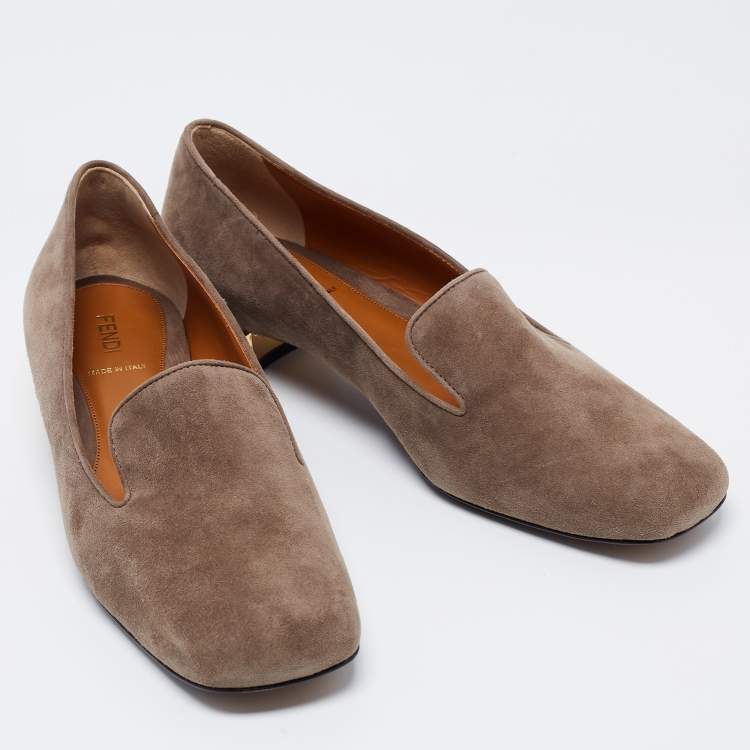 Pre Owned Fendi Grey Suede Slip On Loafers Size 40