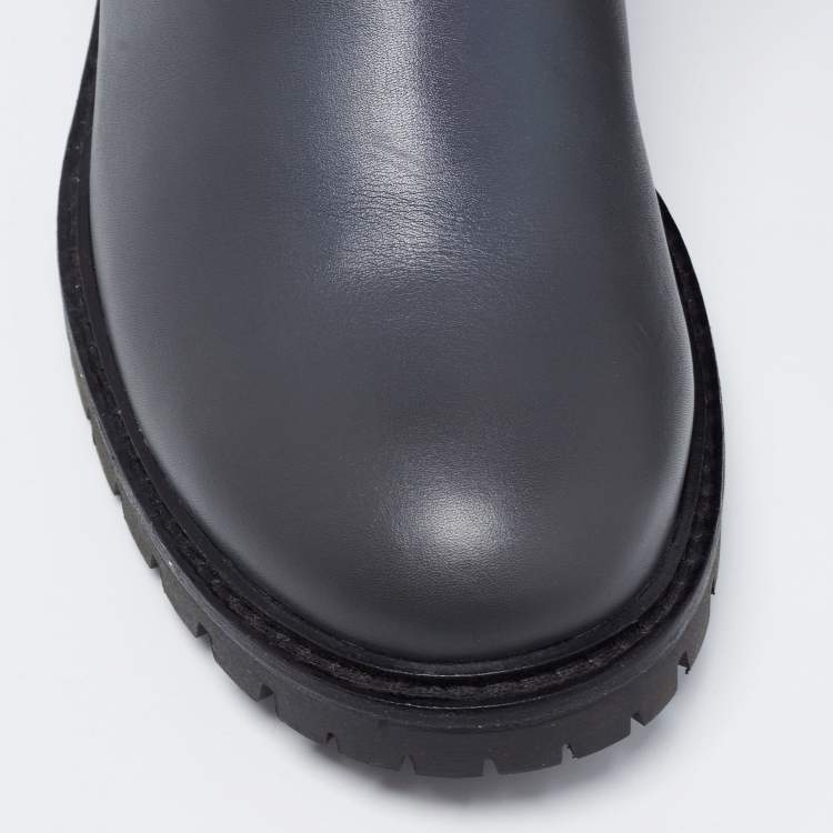 Pre Owned Fendi Dark Grey Leather Ankle Length Boots Size 40