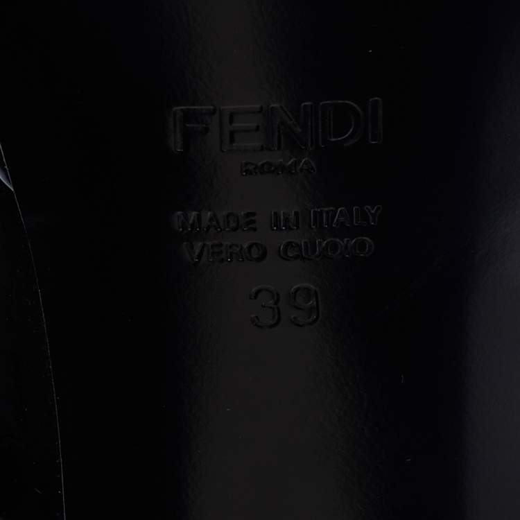 Pre Owned Fendi Black/White Patent Leather Fendista Peep Toe Platform Pumps Size 39