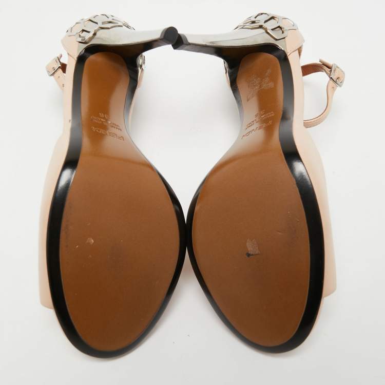 Pre Owned Fendi Light Pink Leather Ankle Strap Sandals Size 36