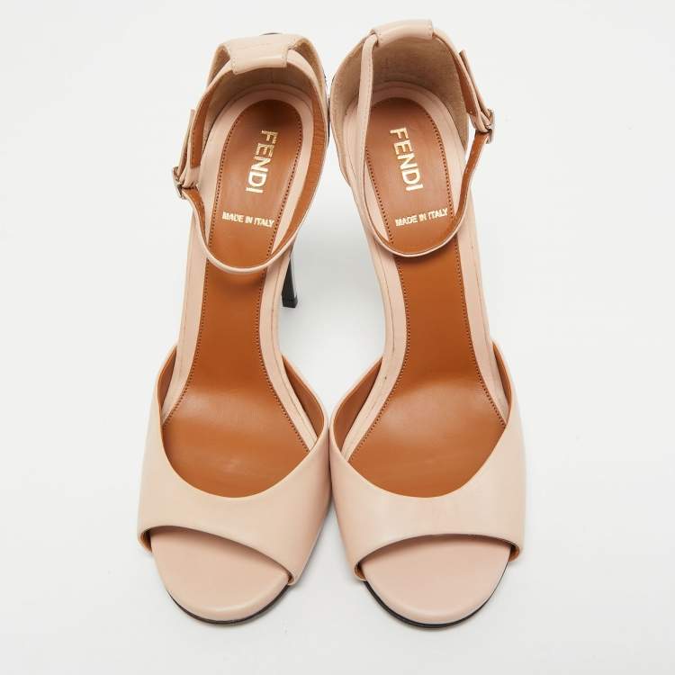 Pre Owned Fendi Light Pink Leather Ankle Strap Sandals Size 36