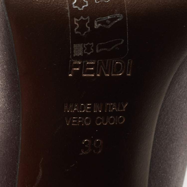 Pre Owned Fendi Grey Satin Pom Pom Open Toe Pumps Size 39