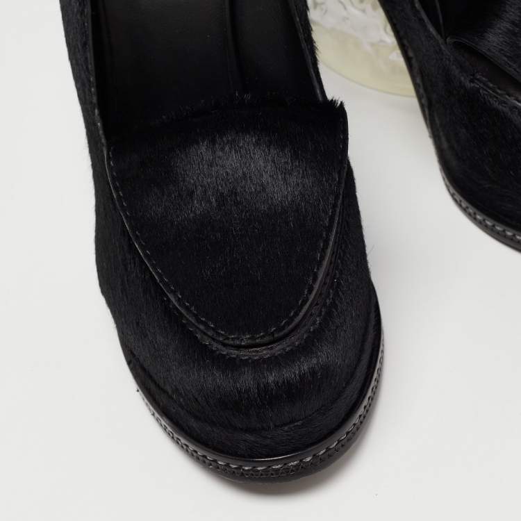 Pre Owned Fendi Black Calf hair Ice Heel Loafers Size 40