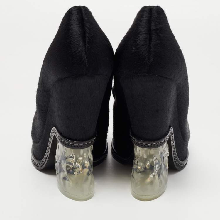 Pre Owned Fendi Black Calf hair Ice Heel Loafers Size 40