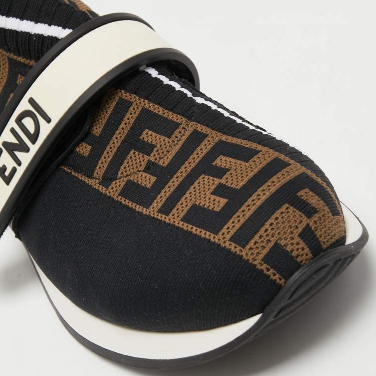 Pre Owned Fendi Brown/Black Zucca Knit Fabric Rockoko Slip On Sneakers Size 38