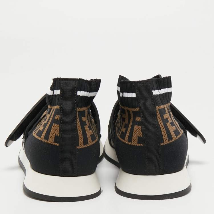 Pre Owned Fendi Brown/Black Zucca Knit Fabric Rockoko Slip On Sneakers Size 38