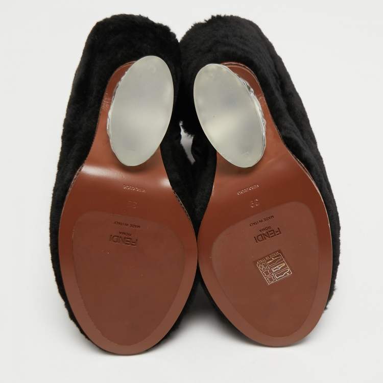 Pre Owned Fendi Black Fur Ankle Boots Size 39