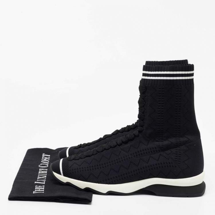 Pre Owned Fendi Black Knit Fabric Sock High Top Sneakers Size 40