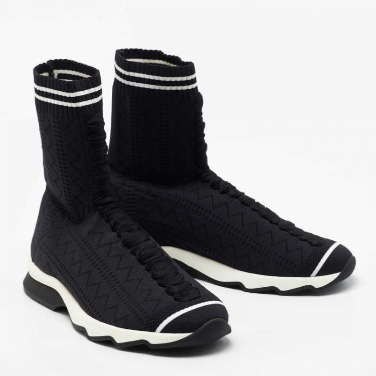 Pre Owned Fendi Black Knit Fabric Sock High Top Sneakers Size 40