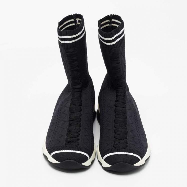 Pre Owned Fendi Black Knit Fabric Sock High Top Sneakers Size 40